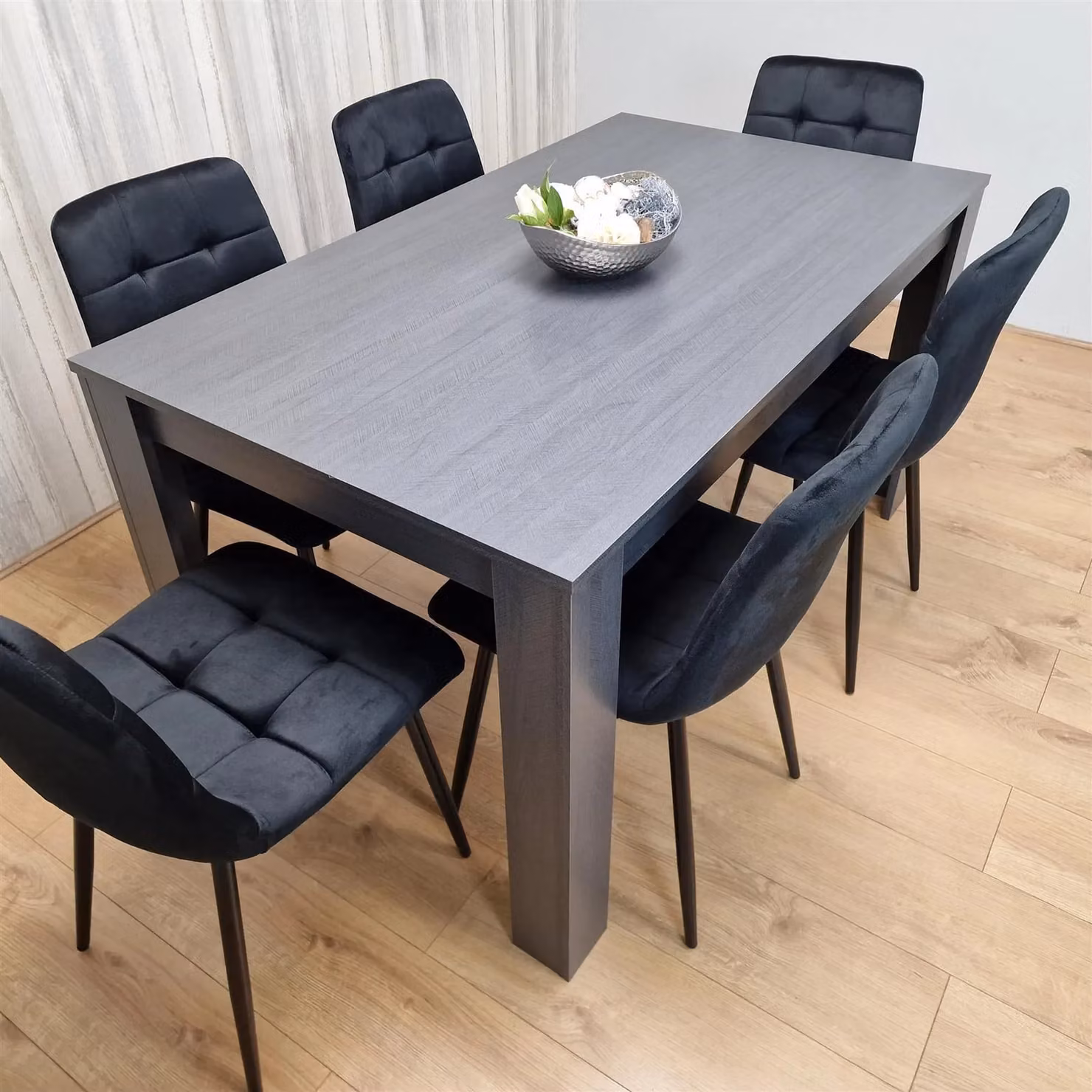 KOSY KOALA Modern Rectangular Dining Set with 6 Black Velvet Chairs in Brown – 3