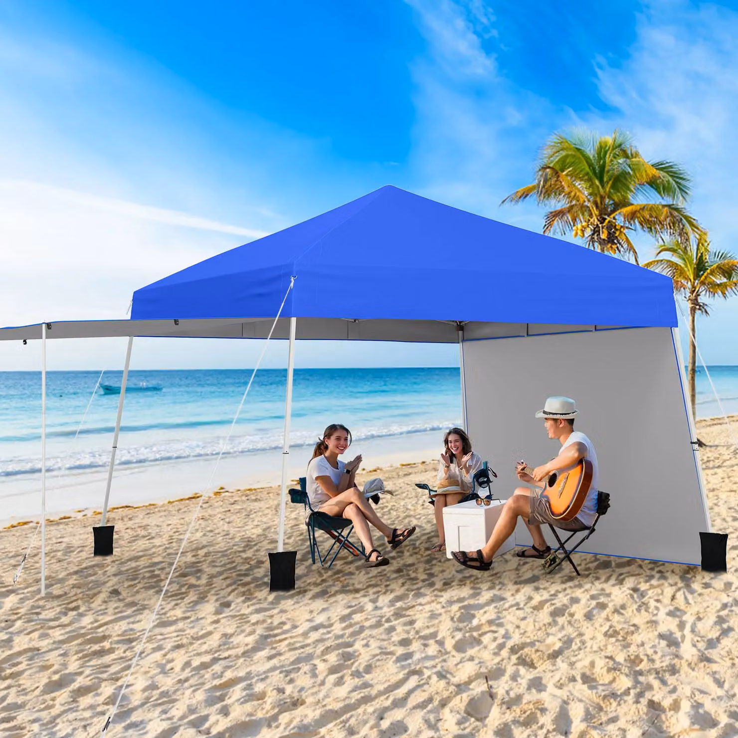 Costway Blue Outdoor Pop Up Canopy Tent with UPF 50+ Sun Shelter, W: 426.72 cm, D: 277.37 cm – 3