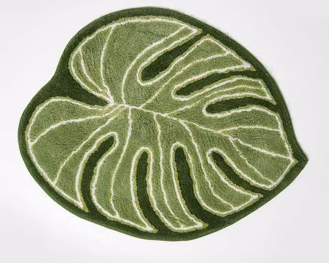 Homescapes Green Leaf Cotton Bath Mat, W/D/H: 65 x 80 cm – 1
