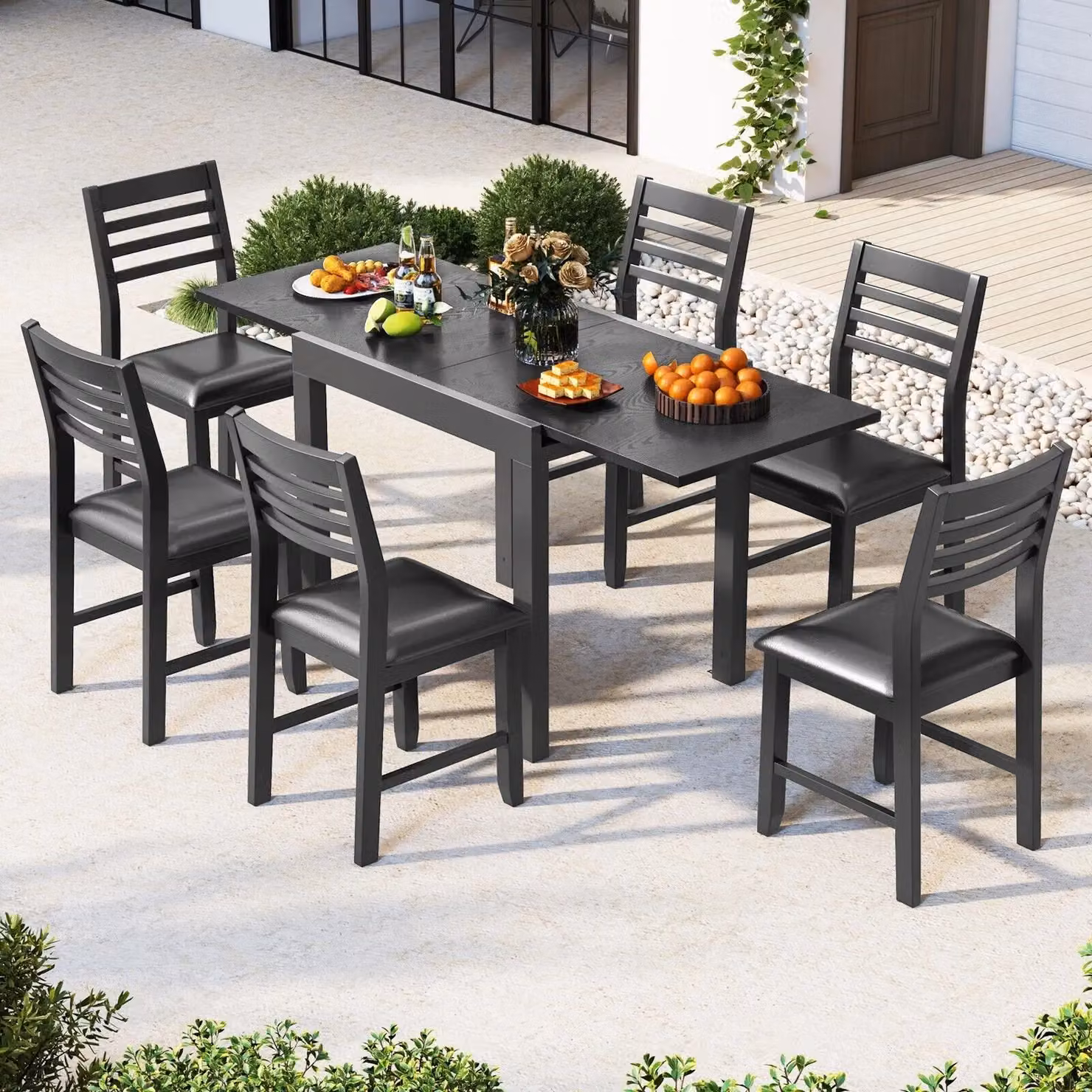 Gymax Expandable Grey Aluminium Patio Dining Table for 4-6 People – 4