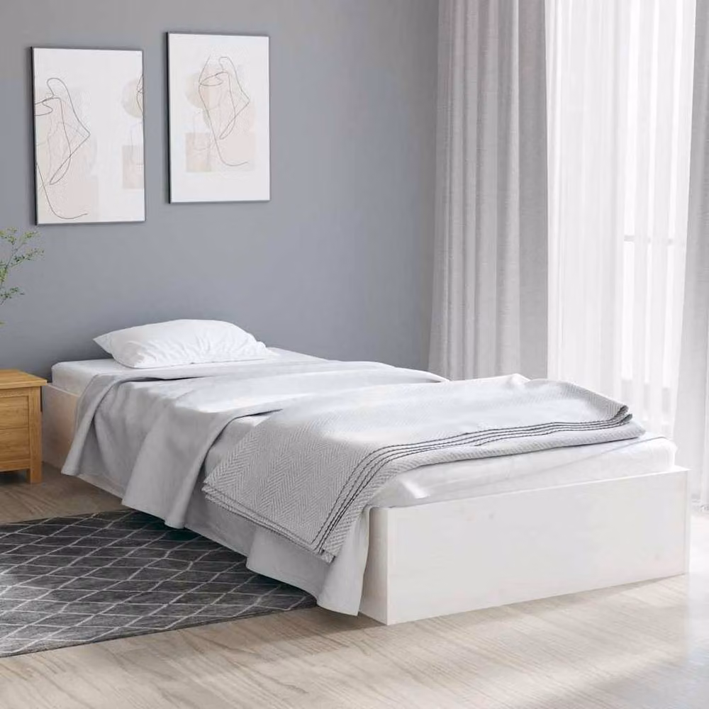 Berkfield Home Beautiful Small Single Bed Frame in White Solid Pine Wood W/D/H: 190 x 77.5 x 23 cm – 2