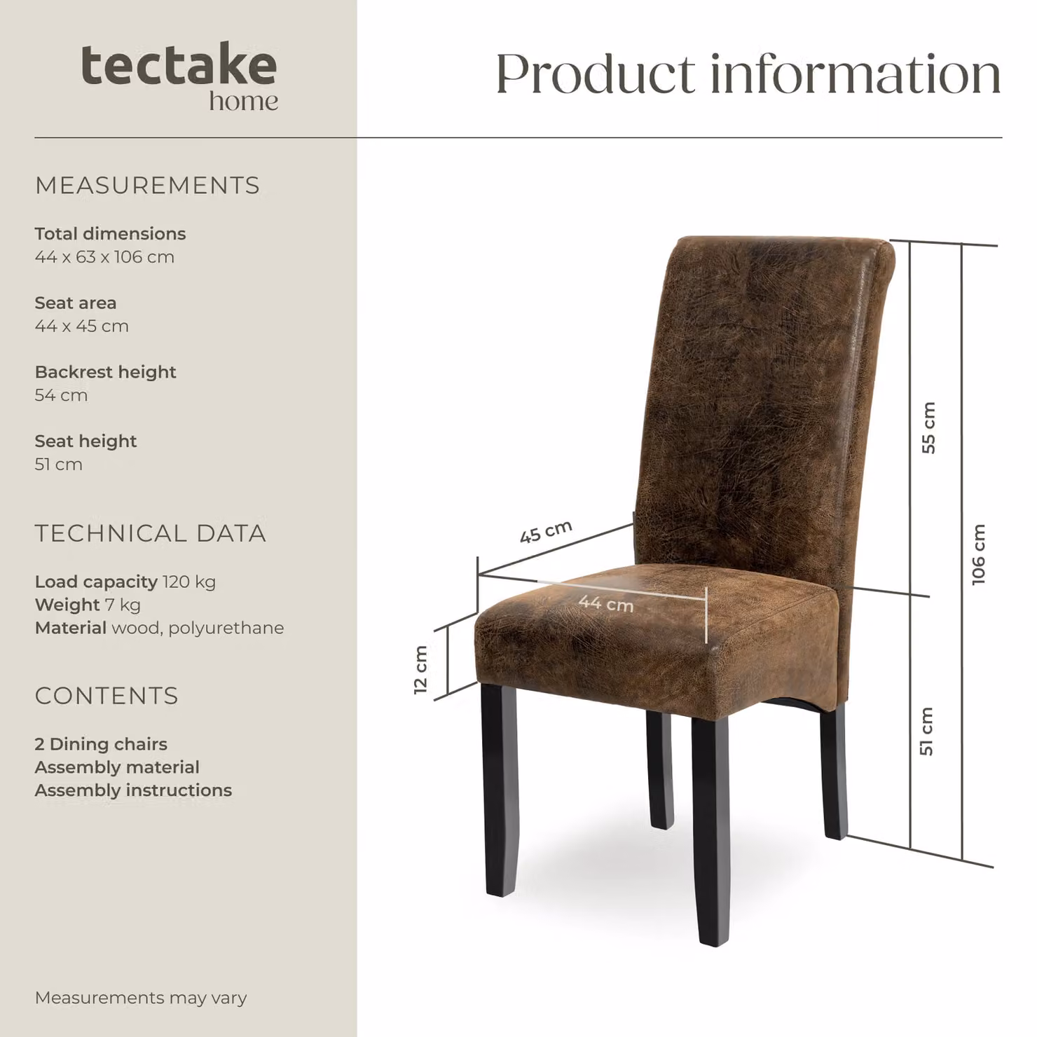 tectake Set of 2 Dining Chairs in Dark Brown Antique Synthetic Leather – 6