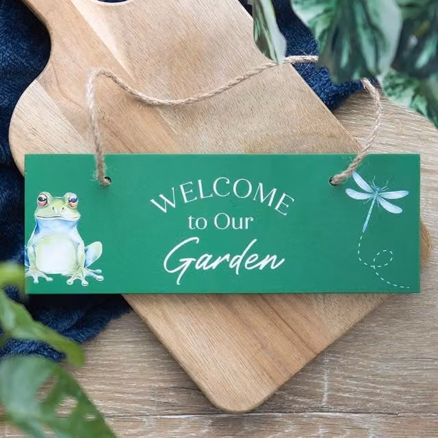 Uniqueful Green Welcome to Our Garden Rustic Wooden Hanging Sign