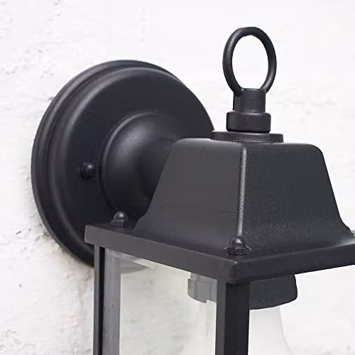 ValueLights MiniSun Modern Black Metal and Glass Outdoor Wall Lantern – 6