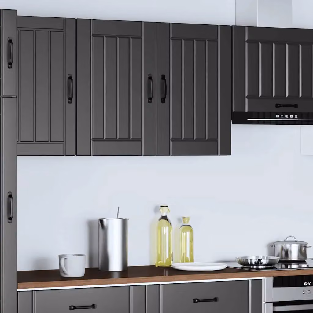 Berkfield Home Lucca Black Matt Kitchen Wall Cabinet with Glass Doors – 3
