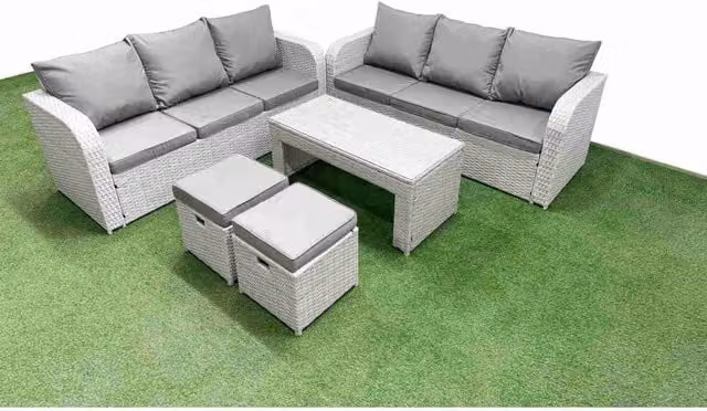 Fimous 8-Seater L-Shape Wicker Rattan Outdoor Sofa Set with Coffee Table in Light Grey