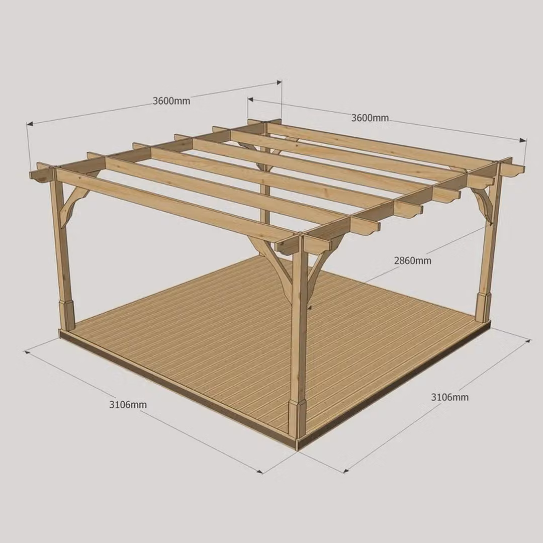Rutland County Garden Furniture Ltd Premium Pergola and Decking Kit in Wood and Galvanised Steel, Brown and Green, W: 360 cm, D: 360 cm, H: 270 cm – 5