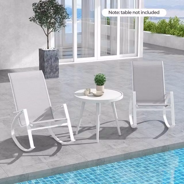 KORVIXA 2 Piece Grey Outdoor Patio Rocking Chairs with Textilene Fabric and Metal Frame