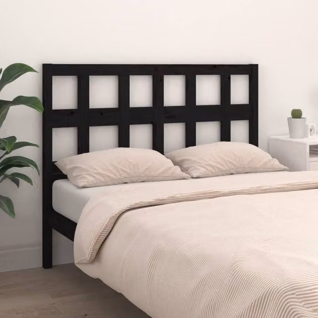 Berkfield Home Beautiful Bed Headboard in Black Solid Pine Wood, W: 145.5 cm, D: 4 cm, H: 100 cm