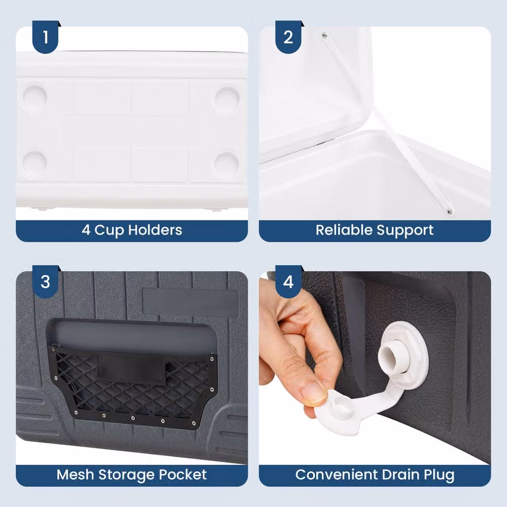 Costway 45L Insulated Portable Hard Shell Ice Chest with Mesh Pocket, Dark Grey – 9