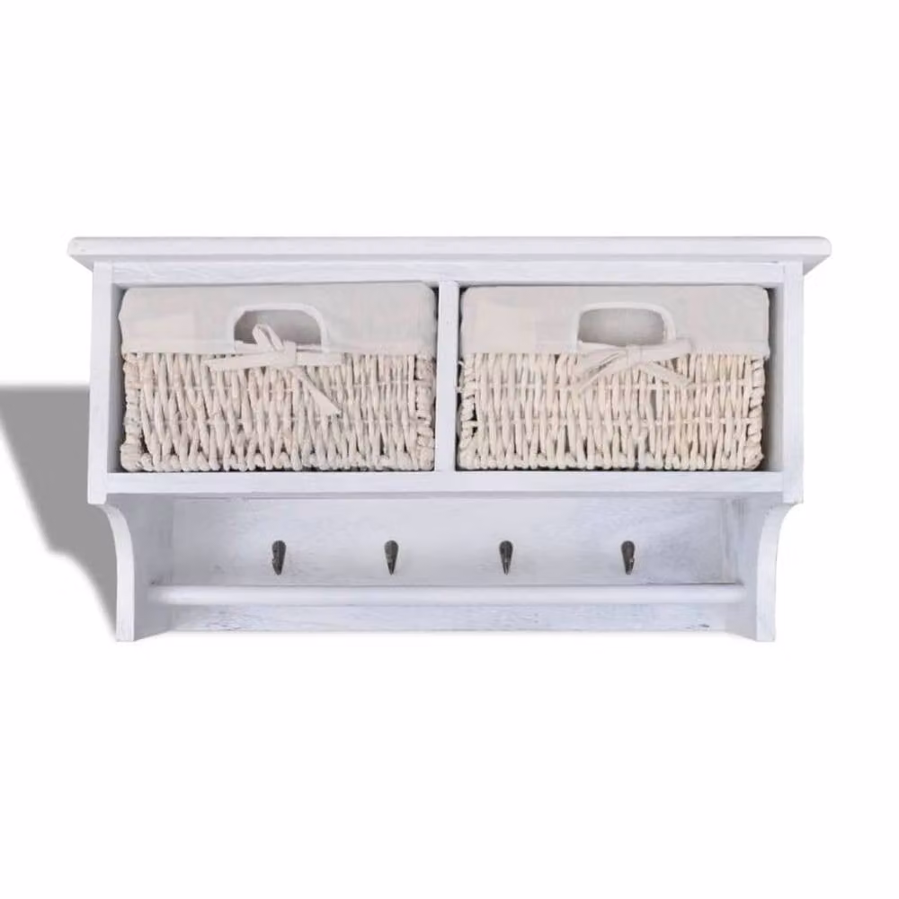 Berkfield Home Wall Mounted White Wood and Metal Shelf W/D/H: 60 x 23.5 x 33 cm