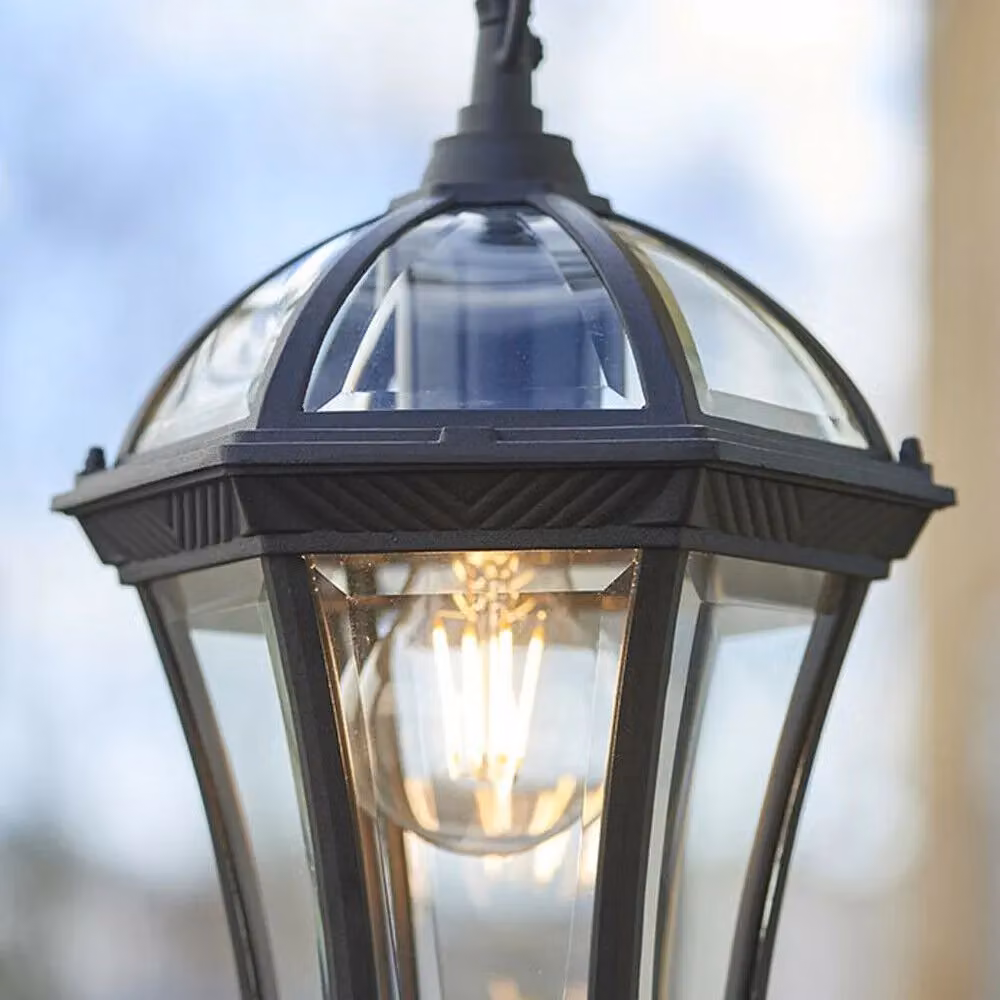 Loops IP44 Outdoor Hanging Pendant Lantern in Black and Transparent Glass – 4