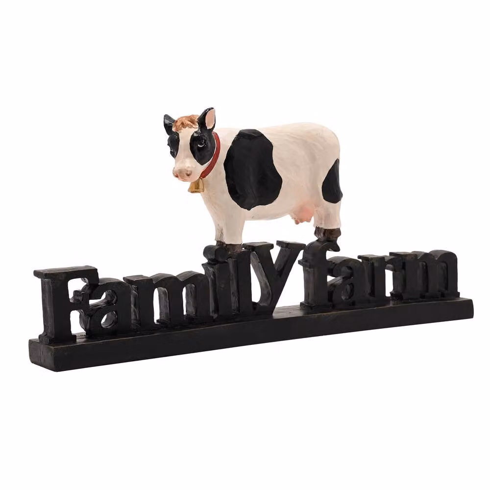 Country Living Rustic Resin Cow Family Farm Tabletop Decoration in Black and White – 2