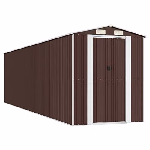vidaXL Galvanised Steel Garden Shed in Dark Brown, W/D/H: 772 x 192 x 223 cm – 1