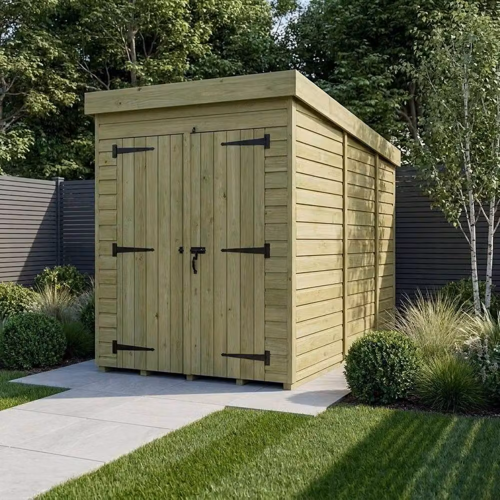 Buttercup Farm Brown Timber Pent Garden Shed with Double Doors and No Windows, W/D/H: 121.92 x 122.0 x 210.0 cm – 2