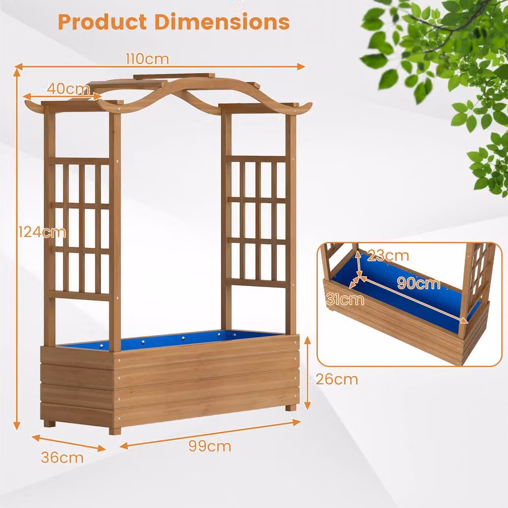 Gymax Solid Wood Raised Garden Bed with Trellis and Hanging Roof, Brown, W/D/H: 124 x 36 x 99 cm – 5