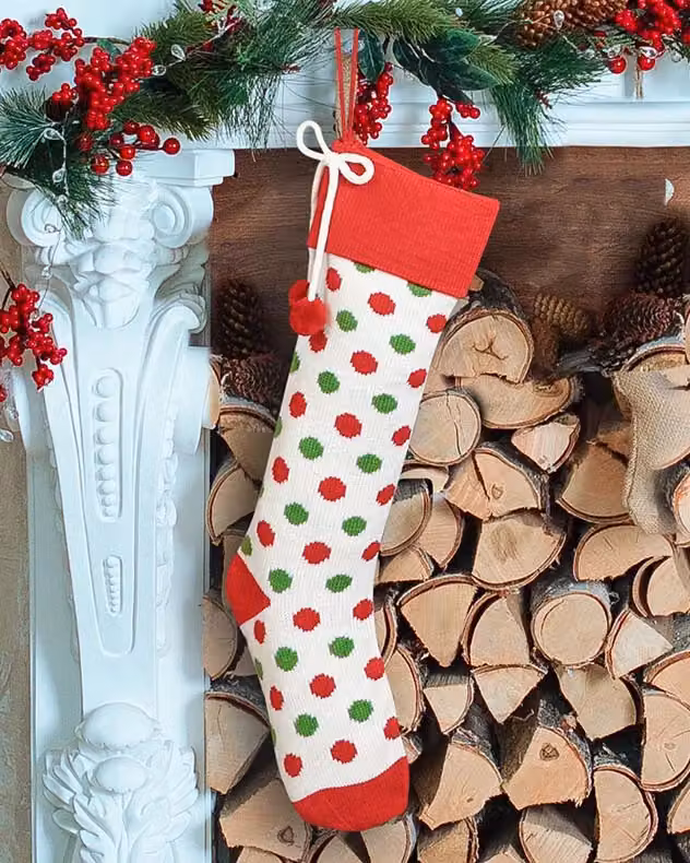Dibor Set of 4 Knitted Polka Dot Christmas Stockings in White, Red and Green – 3