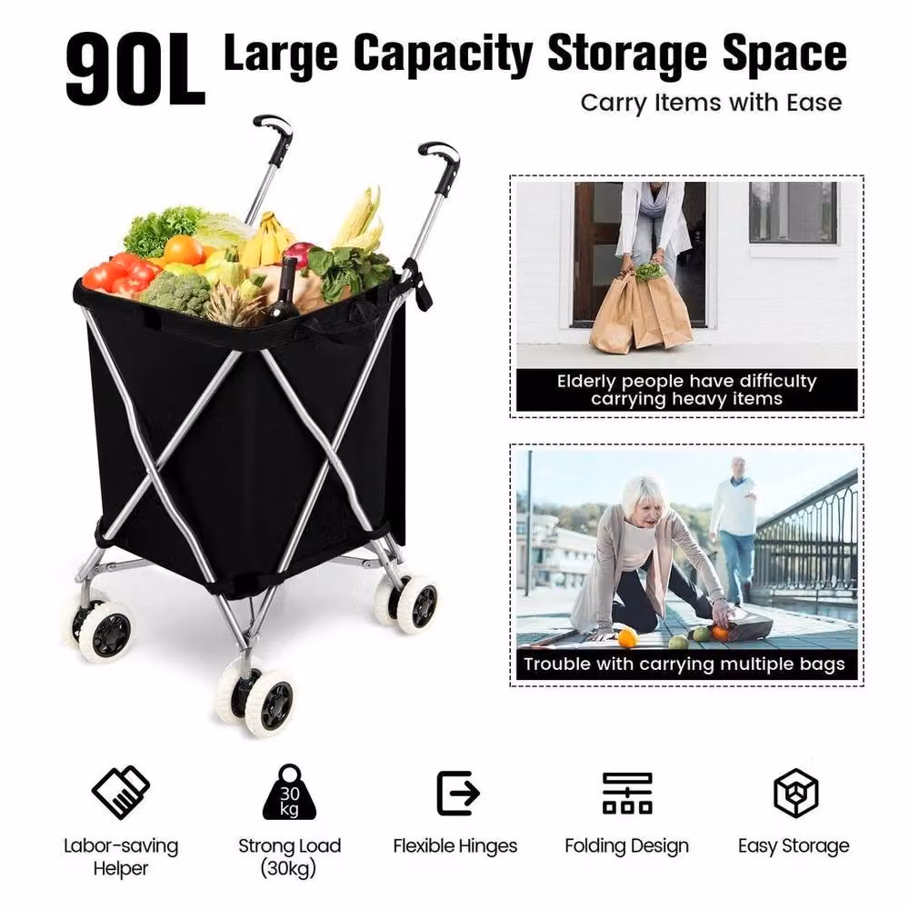Kelvenix 90L Foldable Lightweight Shopping Cart in Black – 4