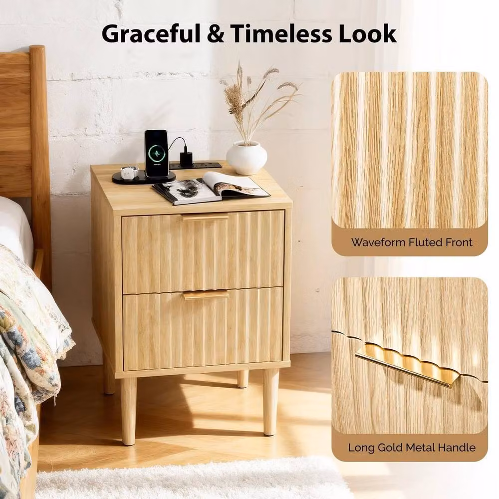 KORVIXA Set of 2 Oak Bedside Tables Drawer Cabinets in Natural, W/D/H: 100 x 100 x 100 cm – 2
