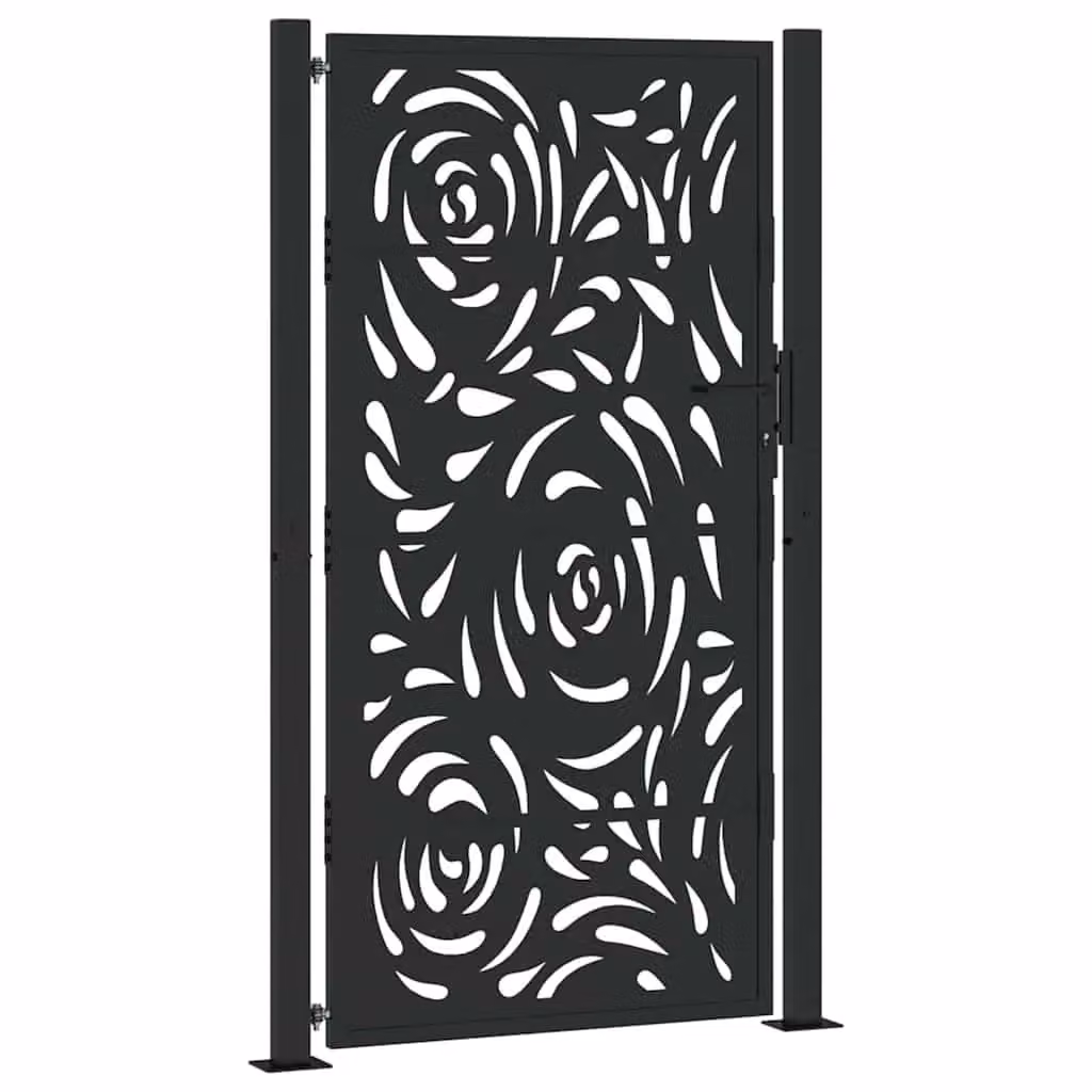 Berkfield Black Steel Garden Gate with Flame Design, W: 105 cm, H: 180 cm – 2