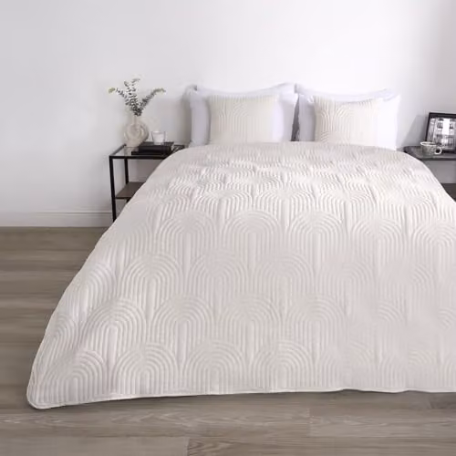 OHS Cream Quilted Arches Pinsonic Bedspread, W/D/H: 200 x 240 cm