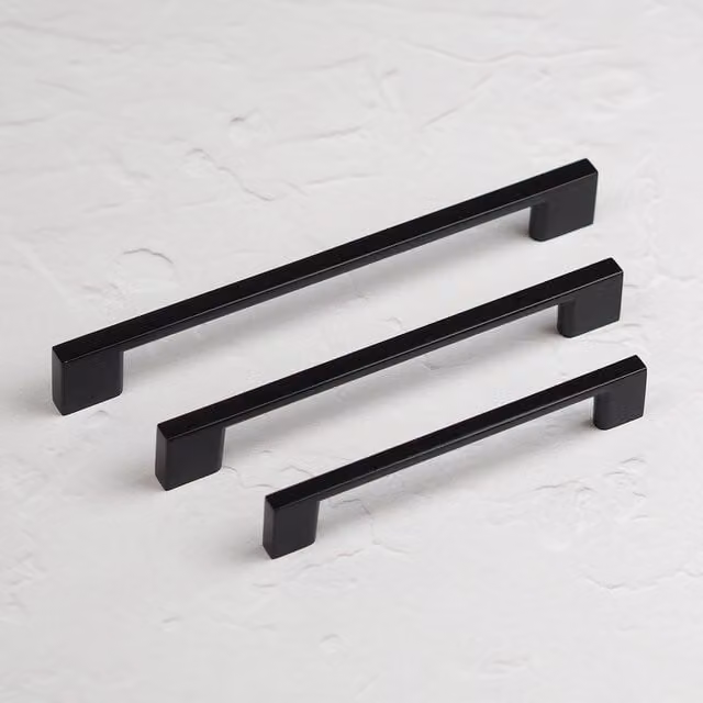 Handle & Home Slim Square Cabinet Handle in Matt Black Zinc Alloy, Length: 225mm