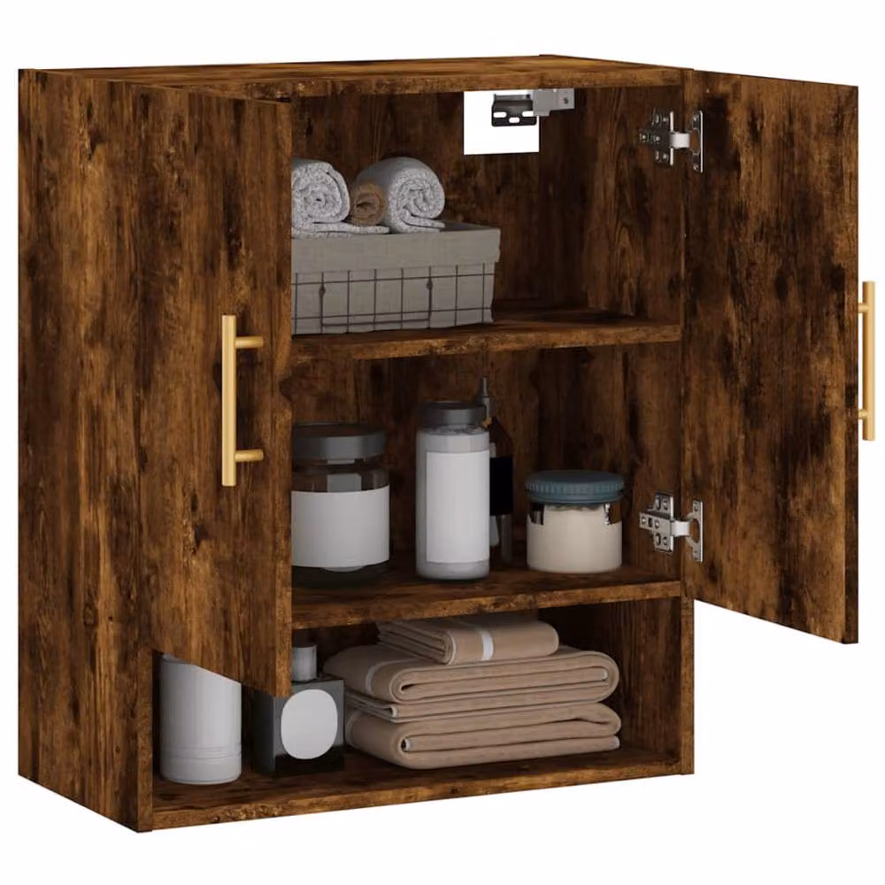 Berkfield Home Wall Mounted Smoked Oak Cabinet in Brown, W/D/H: 60 x 31 x 70 cm – 4
