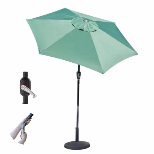 GardenKraft Outdoor Garden Parasol in Dark Green with Tilt and Crank Mechanism, 6 Steel Ribs and UPF 30 Protection – 1