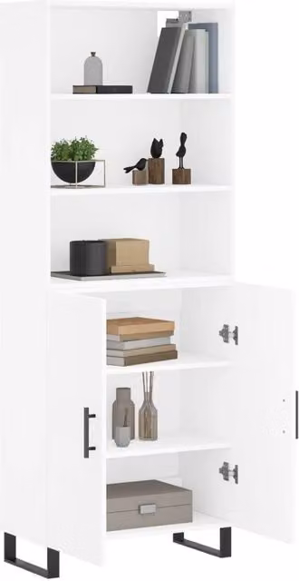 Berkfield Home White Modern Highboard with Hinged Doors and Internal Shelves, W/D/H: 69.5 x 34 x 180 cm