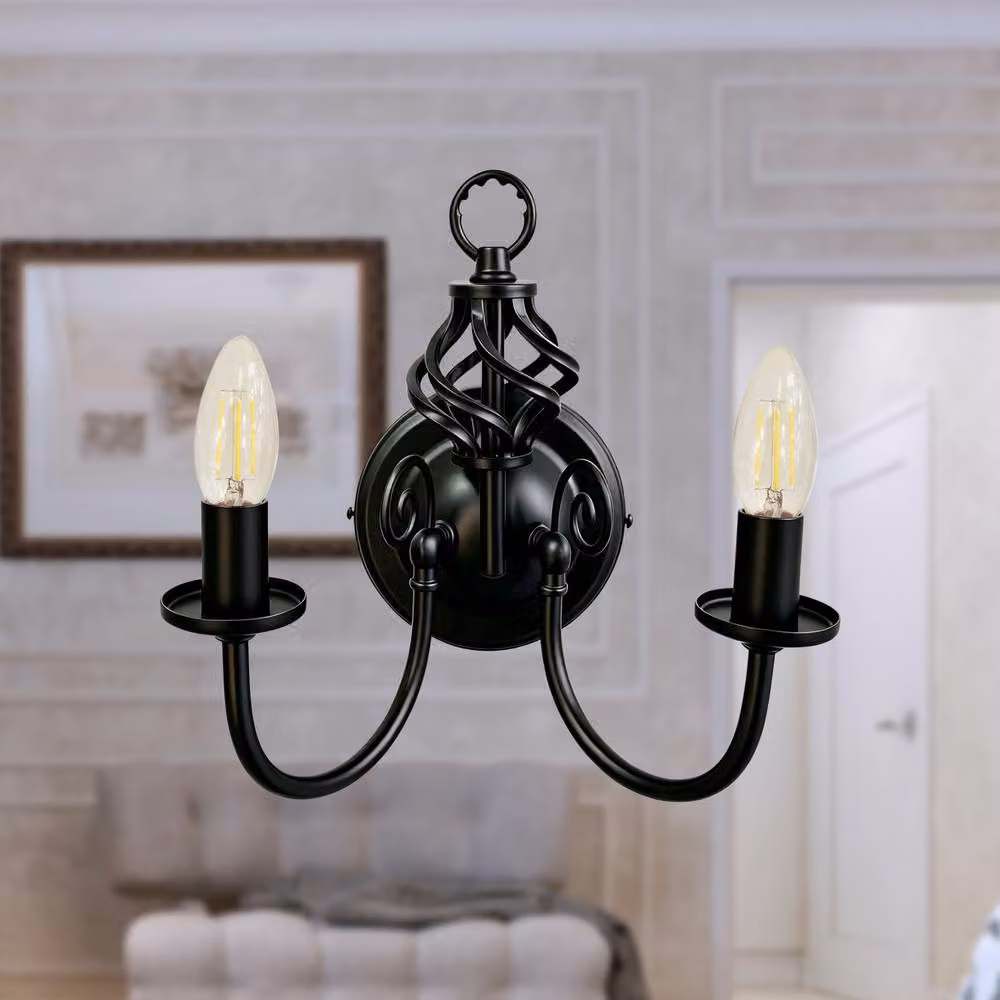 First Choice Lighting Barley Twist Set of 2 Black Metal Wall Lights – 3