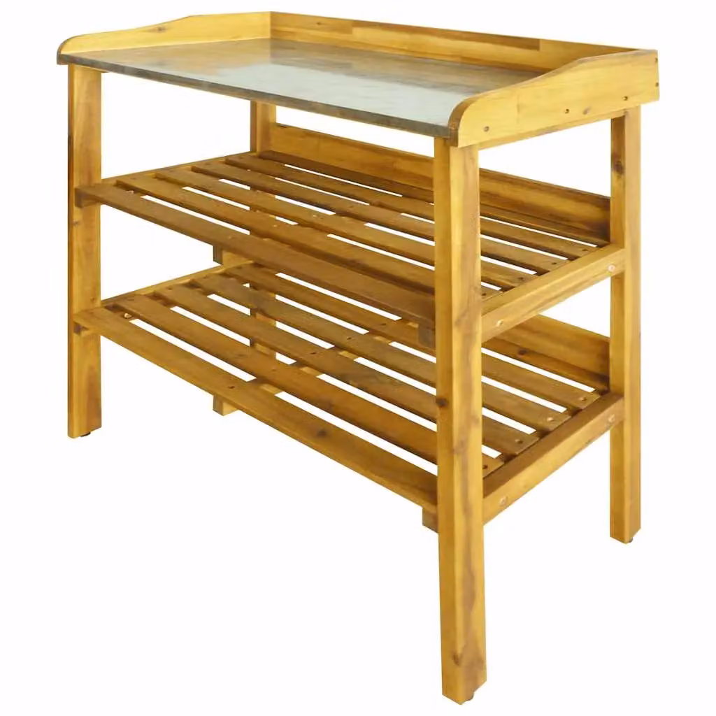 Berkfield Home Rustic Potting Bench with 2 Shelves, Solid Oiled Acacia Wood and Zinc, Brown – 2