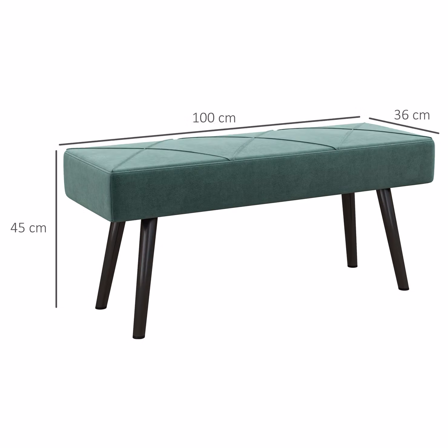 HOMCOM Green Velvet Bedroom Bench with Metal Legs and Geometric Design, W: 120 cm, D: 45 cm, H: 45 cm – 3