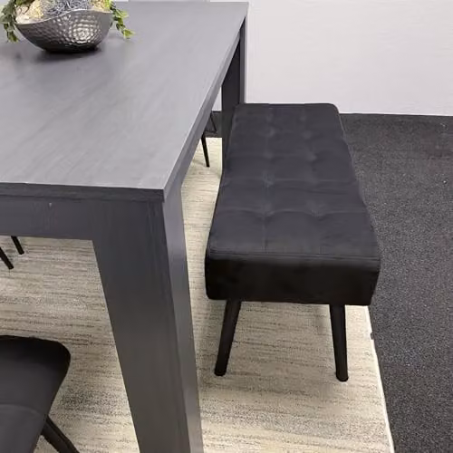 KOSY KOALA Modern Dining Set with Rectangular Table, 4 Grey Velvet Chairs and Black Bench – 2