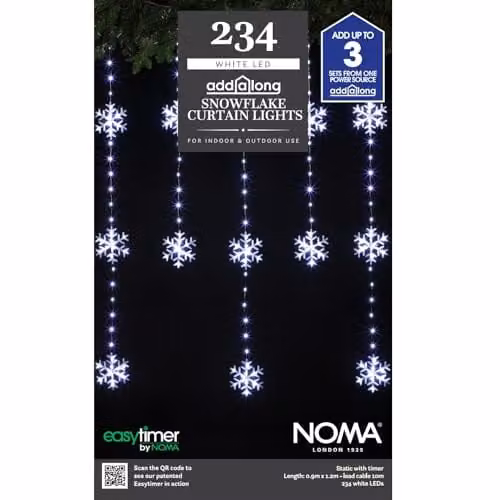 Voltico Snowflake Curtain Lights, 234 White LEDs, W/H: 1.2 x 0.9 m