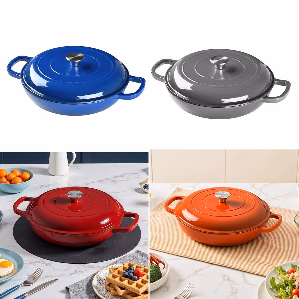 Living and Home Enamelled Cast Iron Casserole Pot with Lid, Orange, 3.2 l – 3
