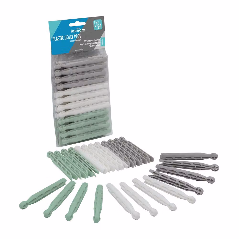 JVL Pack of 3 Plastic Dolly Pegs, 72 Total, in Assorted Grey, White and Green – 2