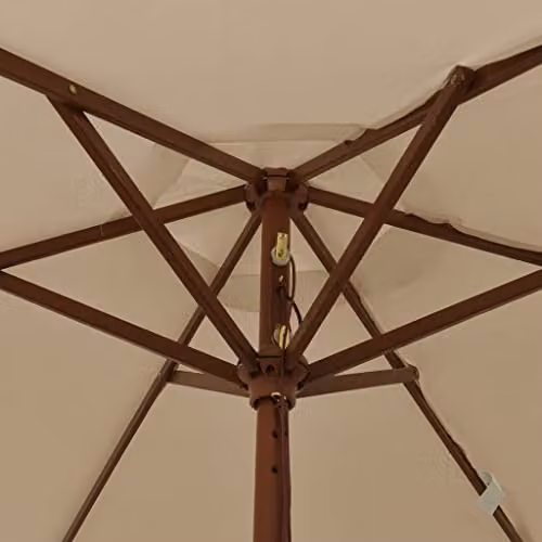 vidaXL Garden Parasol with Wooden Pole and Polyester Canopy in Beige, W/D/H: 196 x 231 cm – 3