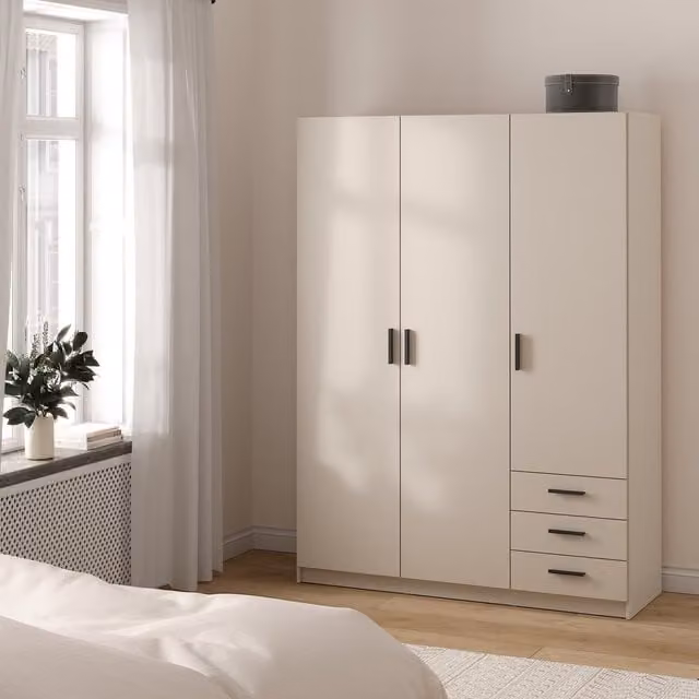 Furniture To Go Sprint Wardrobe with 3 Doors and 3 Drawers in Matt Cashmere Beige