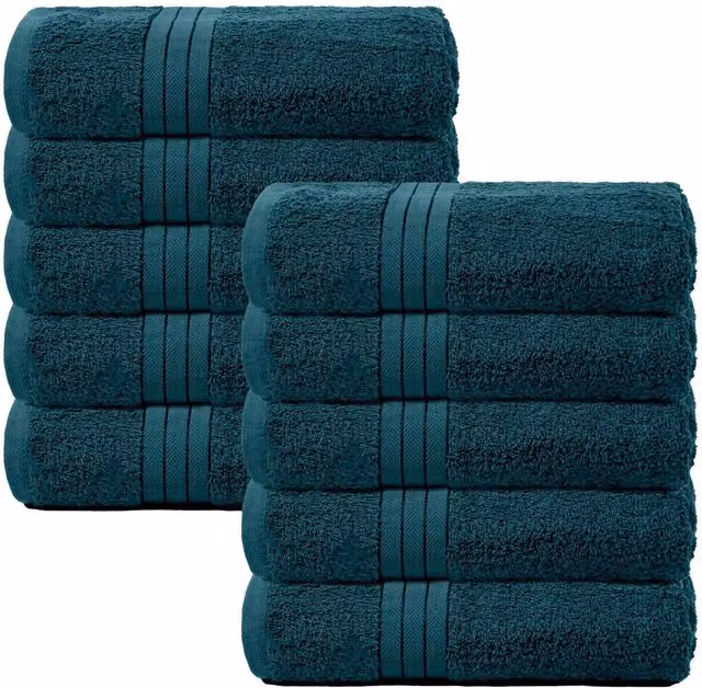 OHS 10 Pack of Fluffy 100% Cotton Terry Bath Towels in Teal Petrol Blue