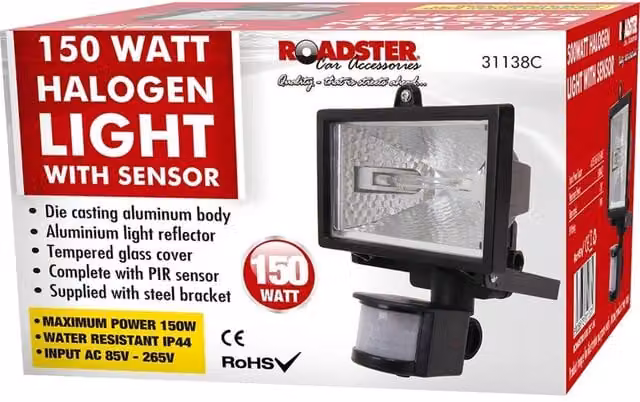 BARGAINS-GALORE 150W Black Halogen Security Flood Light with PIR Motion and Dusk Sensor