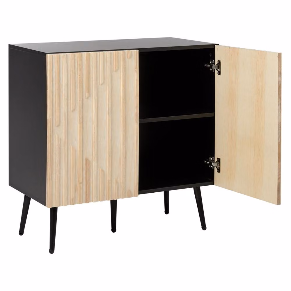 Wyld Haus Modern Rubberwood Sideboard in Light Brown with Iron Legs – 4