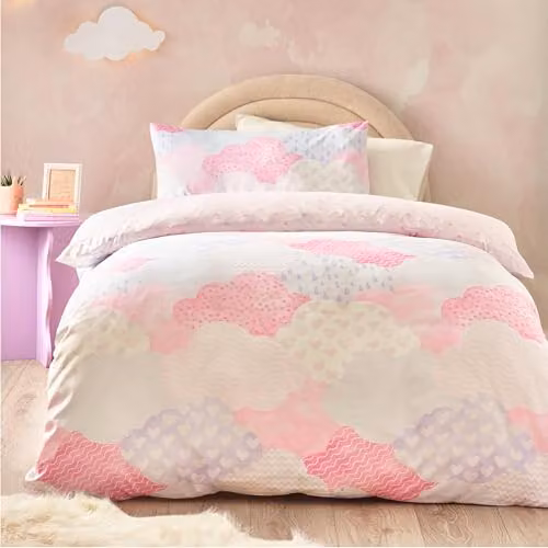 Catherine Lansfield Soft as a Cloud Kids Single Duvet Cover and Pillowcase Set, Pink, Duvet Cover: 135 x 200 cm, Pillowcase: 50 x 75 cm