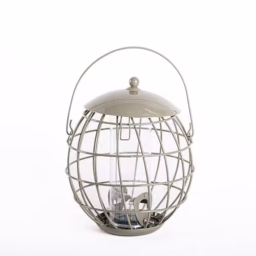 Happy Beaks Orbital Squirrel Proof Bird Feeder in Sage Green Steel, Weatherproof Garden Feeding Station for Fat Balls, Peanuts, Seeds and Suet
