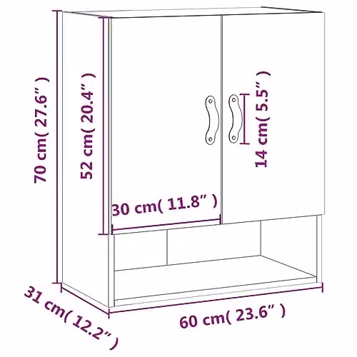 vidaXL Wall Cabinet in Brown MDF, W/D/H: 60 x 31 x 70 cm – 2