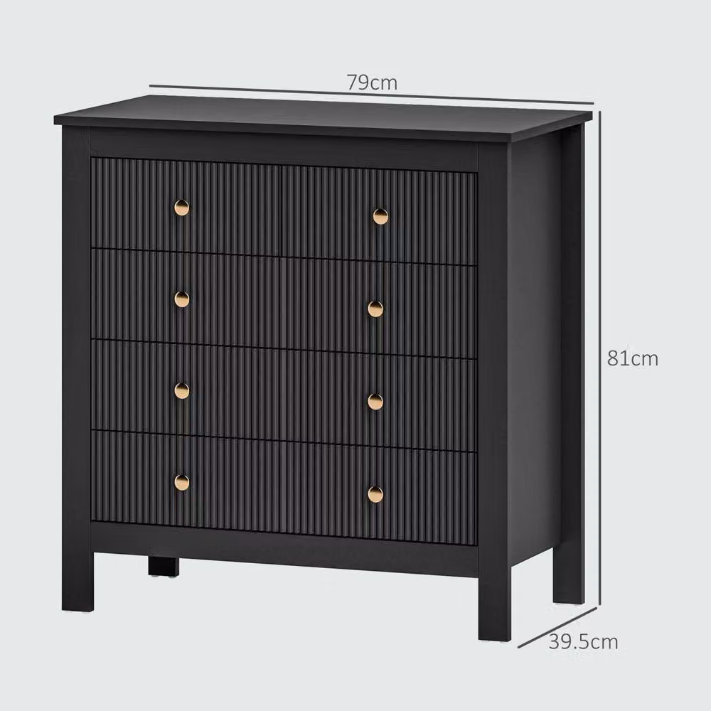 Wyld Haus Dineta Black 5 Drawer Chest of Drawers with Ridged Fronts and Gold Handles – 4