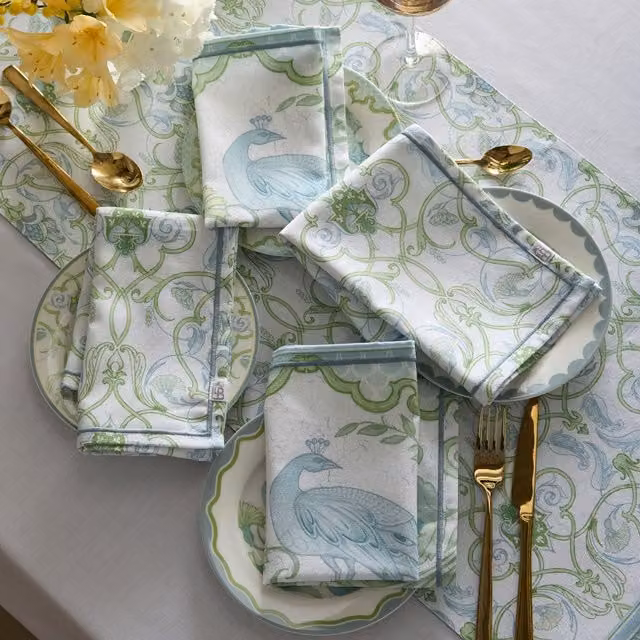Laurence Llewelyn-Bowen Palm Court Cotton Napkins, 4 Pack, Green and Blue, W/D: 40 x 40 cm
