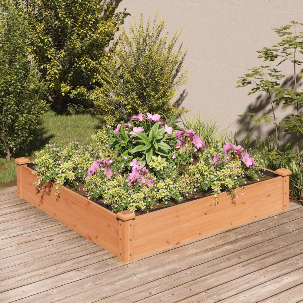 Berkfield Home Garden Raised Bed in Brown Solid Wood with Liner, W/D/H: 120 x 120 x 25 cm – 2