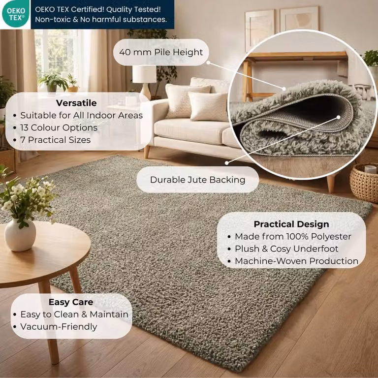 Desire Rugs Ainsley Modern Plain Shaggy Area Rug in Green, W/D/H: 60 x 220 x 1 cm