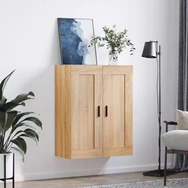 Berkfield Home Wall Mounted Sonoma Oak Cabinet in Beige, W/D/H: 69.5 x 34 x 90 cm