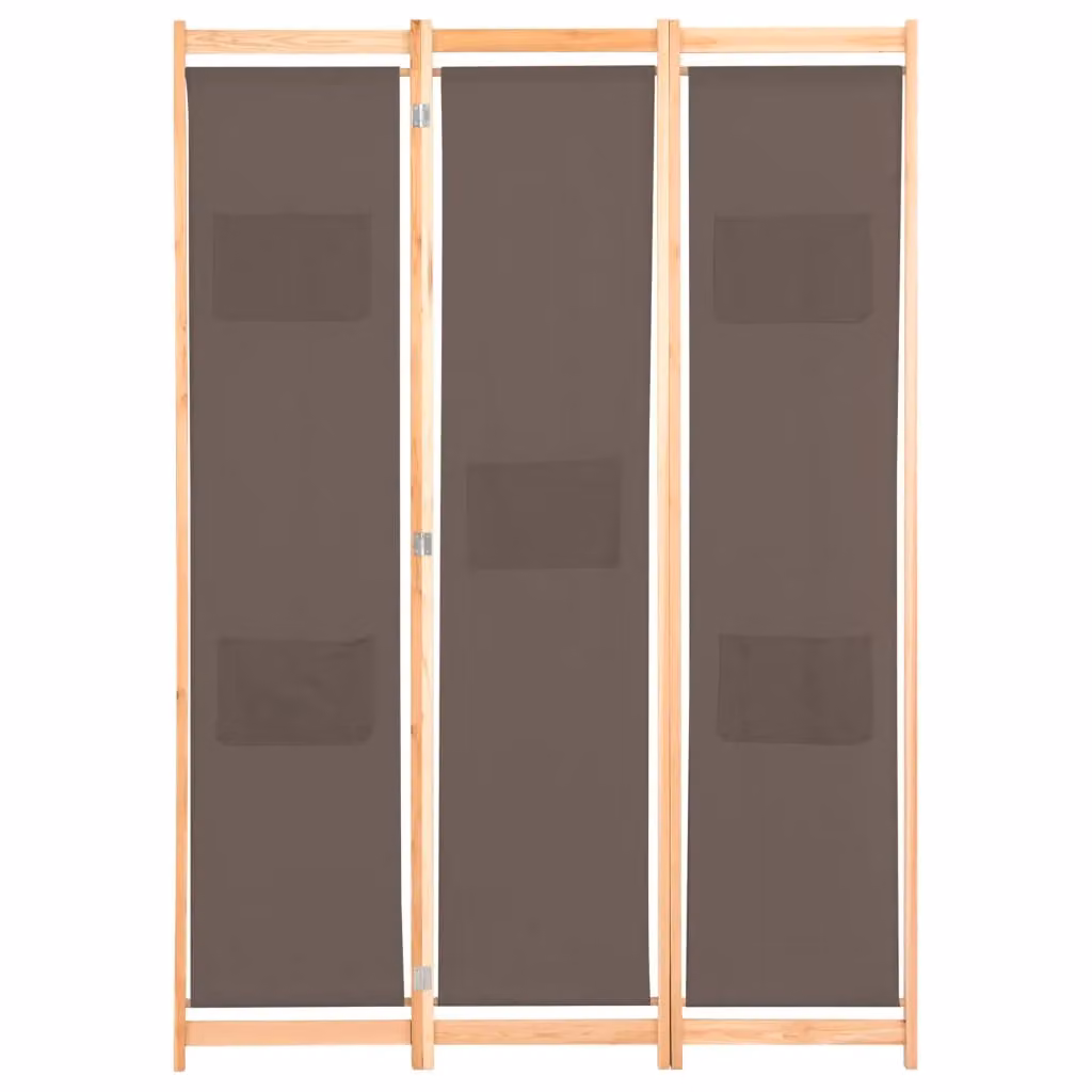 Berkfield Home 3-Panel Brown Fabric and Wood Room Divider, W/D/H: 120 x 4 x 170 cm – 2